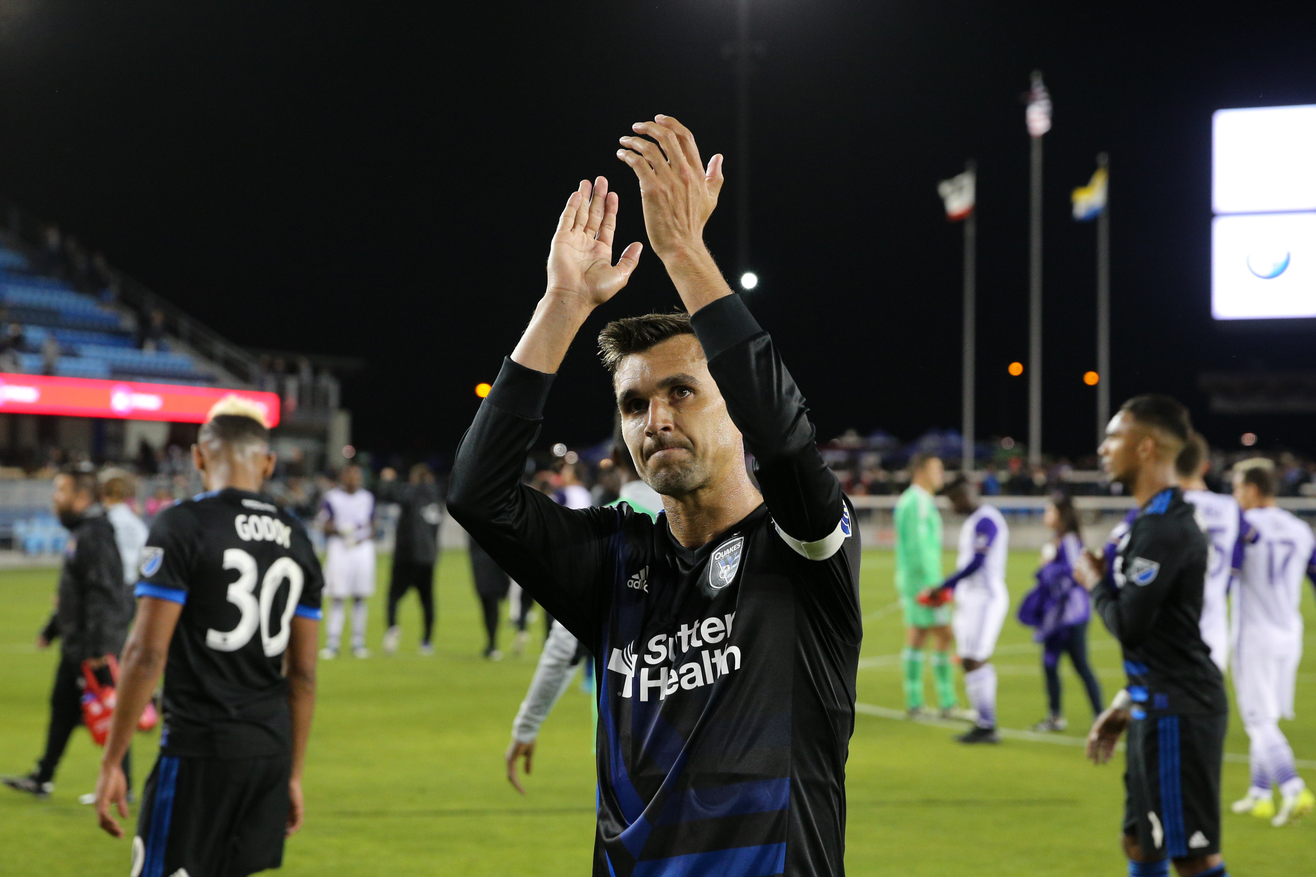 Wondolowski claps for the fans.
